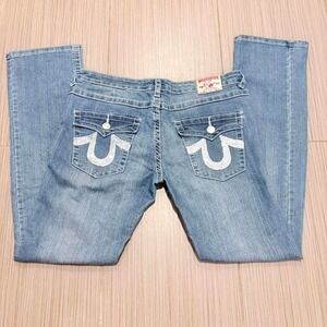 Vintage Y2K True Religion Joey Super T Flare Jeans Sequin Horseshoes Size 32